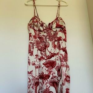 Red and white silk mushroom print midi dress medium large